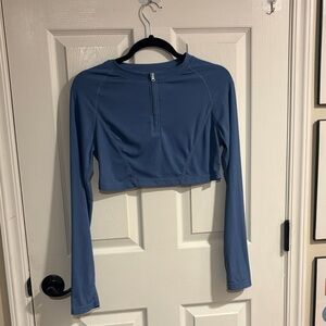 SHEIN Blue Zip Front Long Sleeve Crop Top